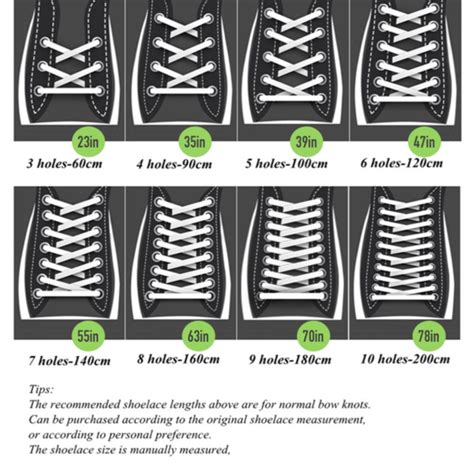 shoes laces length chart